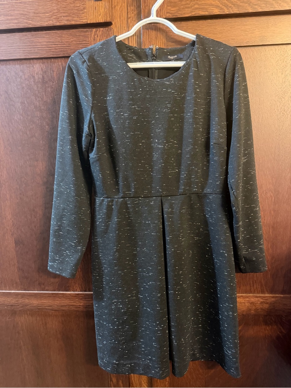 Madewell Black Speckled Long Sleeve Fit-and-Flare Dress